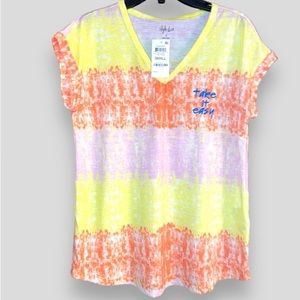 NWT Style and Co t-shirt size small cute yellow, pink, and orange tie dye style